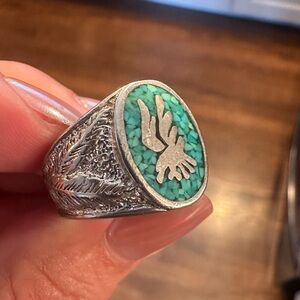 Vintage Crushed Blue Turquoise Eagle Ring | Size 8.5